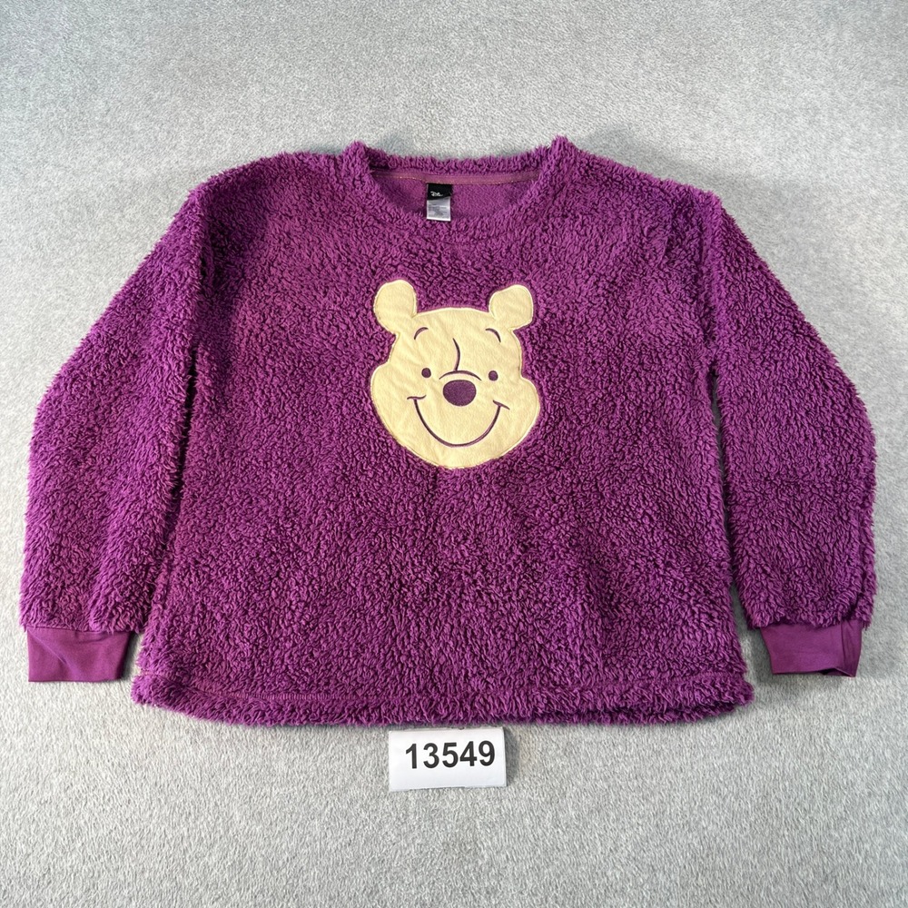 Disney Winnie the Pooh Sleepwear Sweatshirt Womens M (8-10) Purple Faux Fur Soft